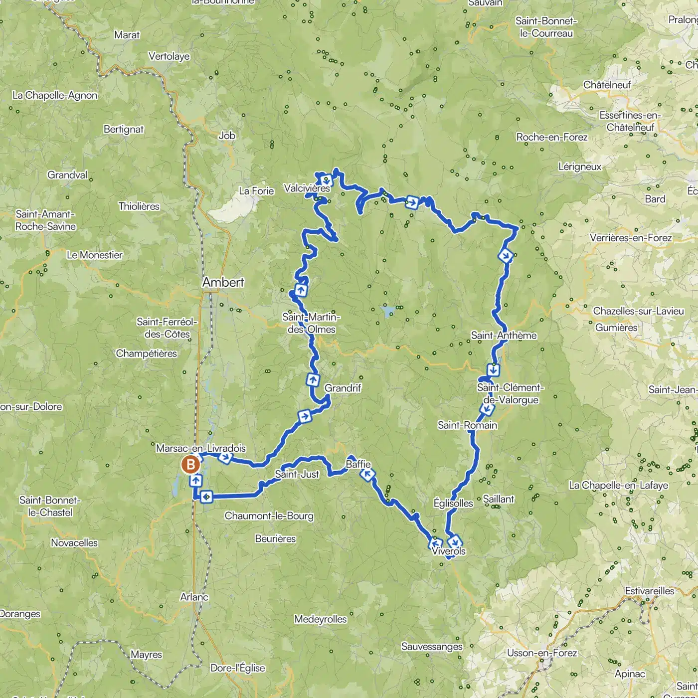 Carte tracé moto Hautes Chaumes & Monts du Forez